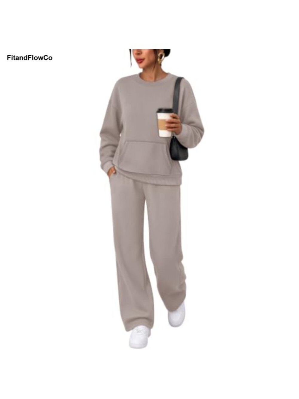 2 Piece Sweatsuit Lounge Set Long Sleeve Wide Leg